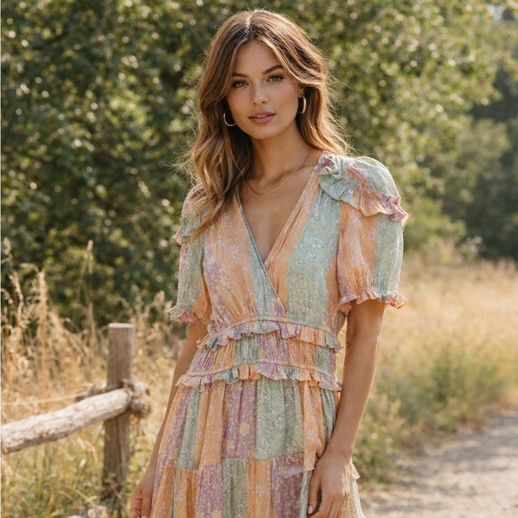 Current Air Dresses & Skirts - NWT Anthropologie Current Air Pastel Ruffle Maxi Dress